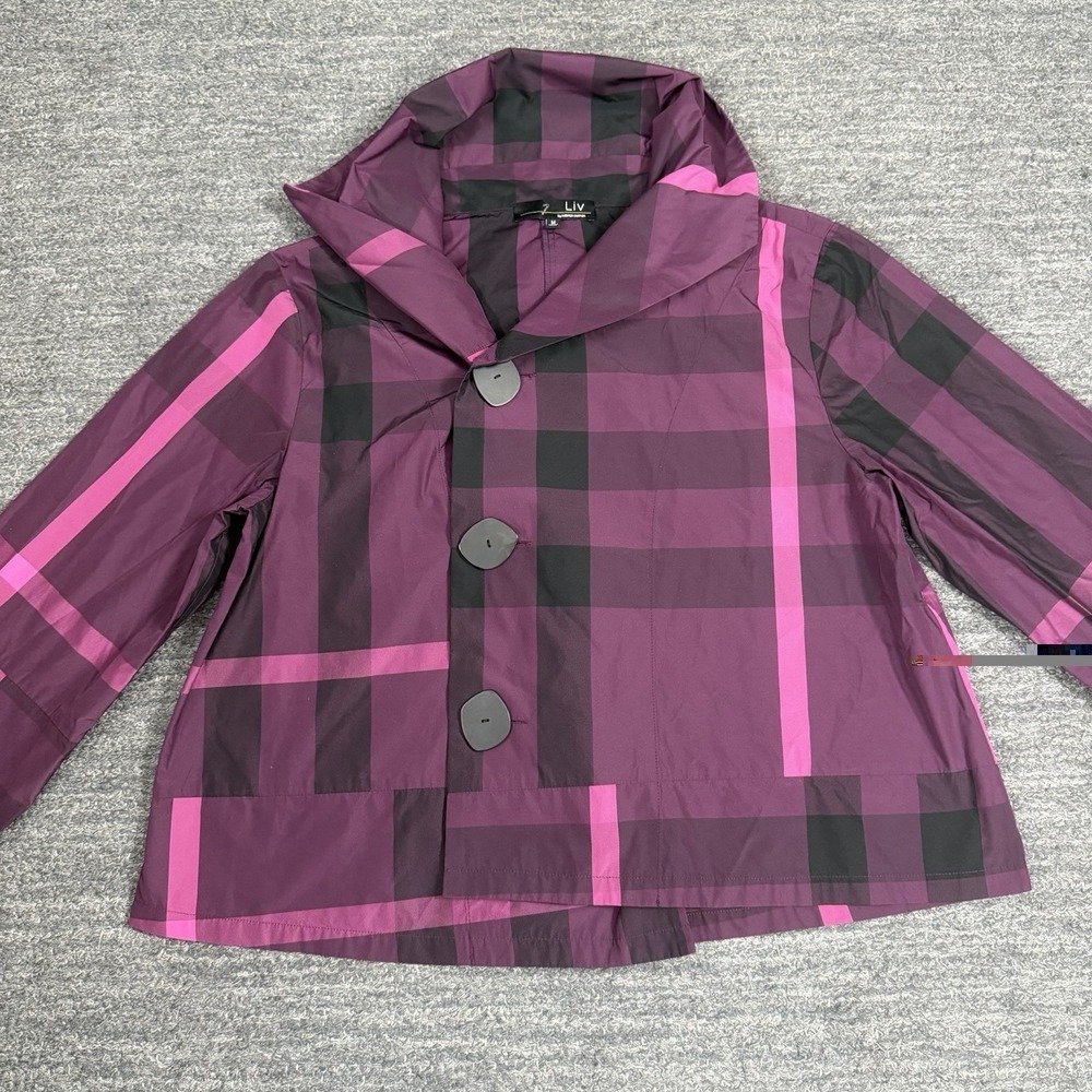 LIV by Habitat Clothes Jacket Women Medium Pink Plaid Asymmetric Lagenlook Artsy
